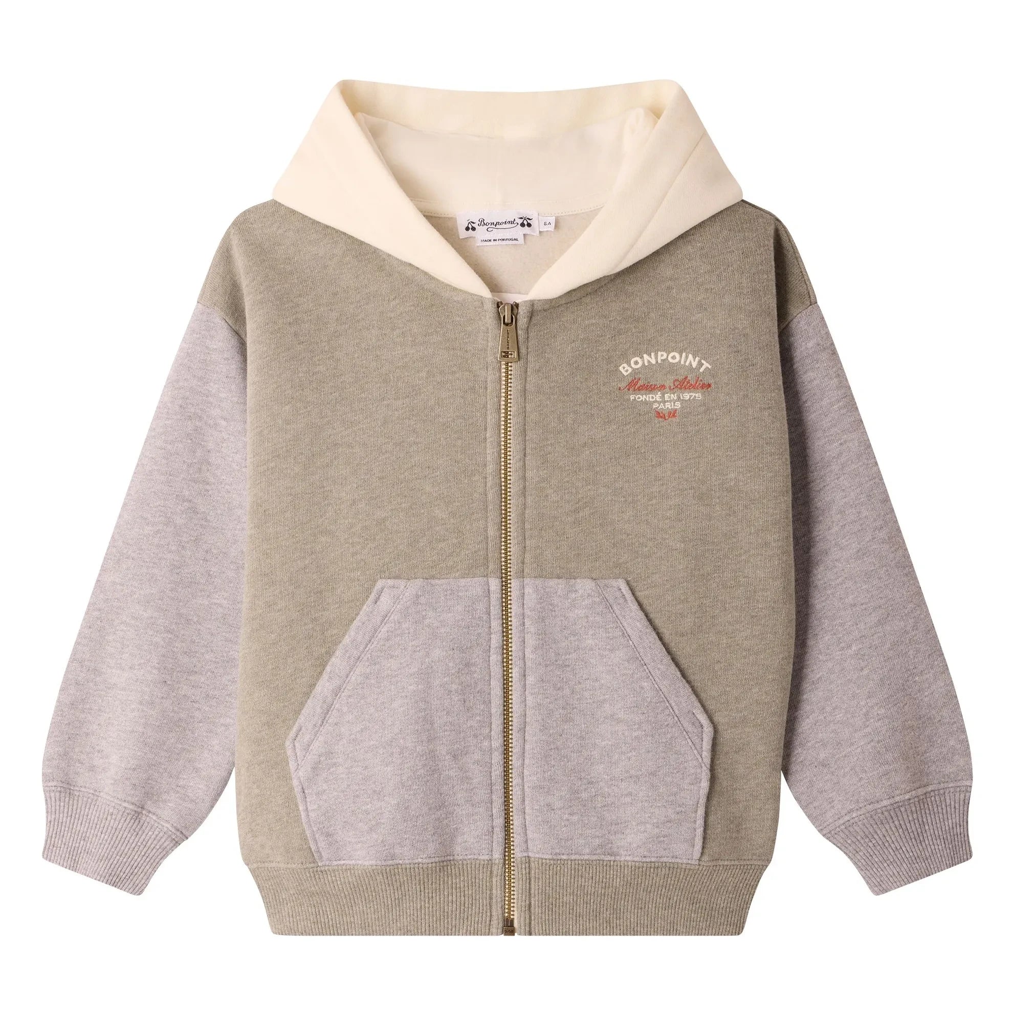 Bonpoint - Sudadera con capucha y cremallera de algodón orgánico Elroy | Caqui