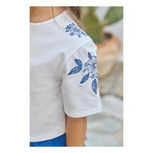 Tartine et Chocolat - T-Shirt mit Blumenstickerei | Weiß