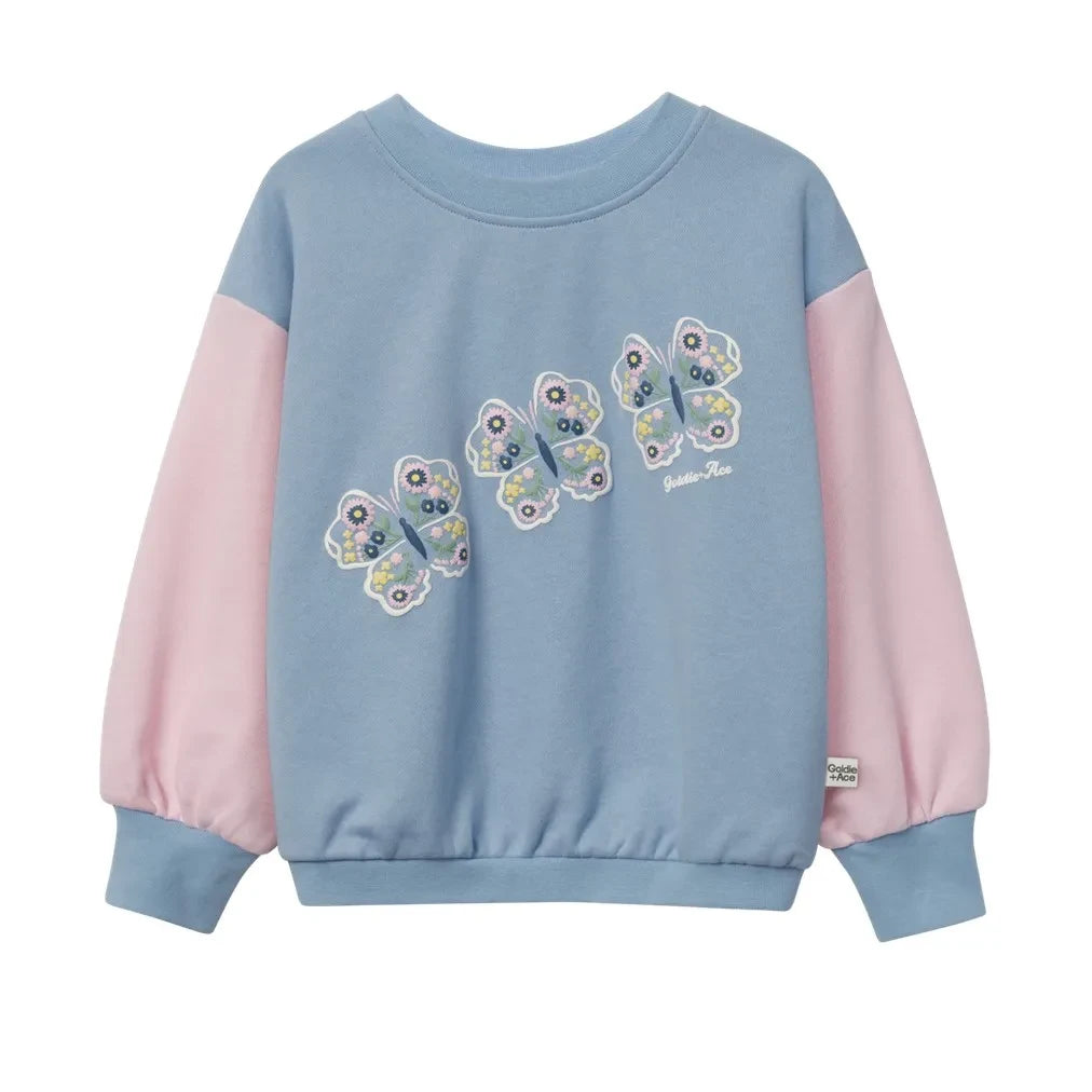 Goldie + Ace - Büyük Kesim Kelebek Sweatshirt | Mavi