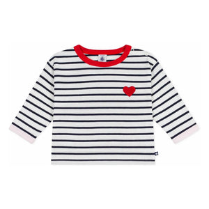 Petit Bateau - Marinière Kalp Tişört | Beyaz