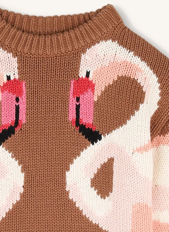 Chloé - Maglione in cotone biologico Flamants Roses | Caramello