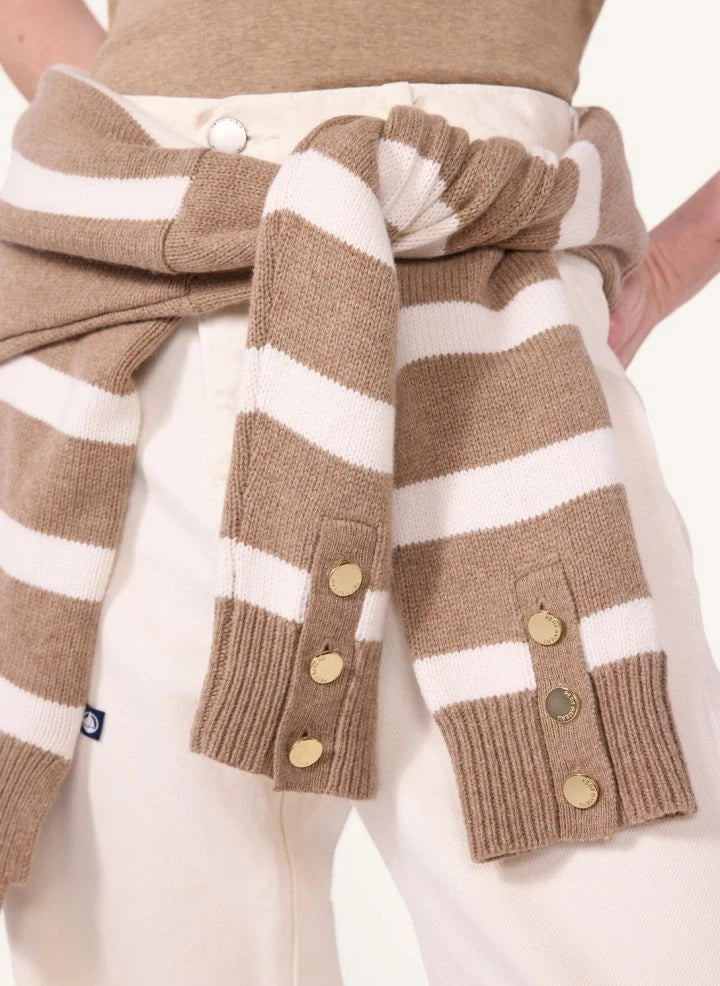 Petit Bateau - Çizgili Yün Balıkçı Yaka Kazak | Bej