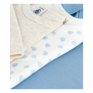 Petit Bateau - 3'lü Organik Pamuk Kalp Body Seti | Mavi
