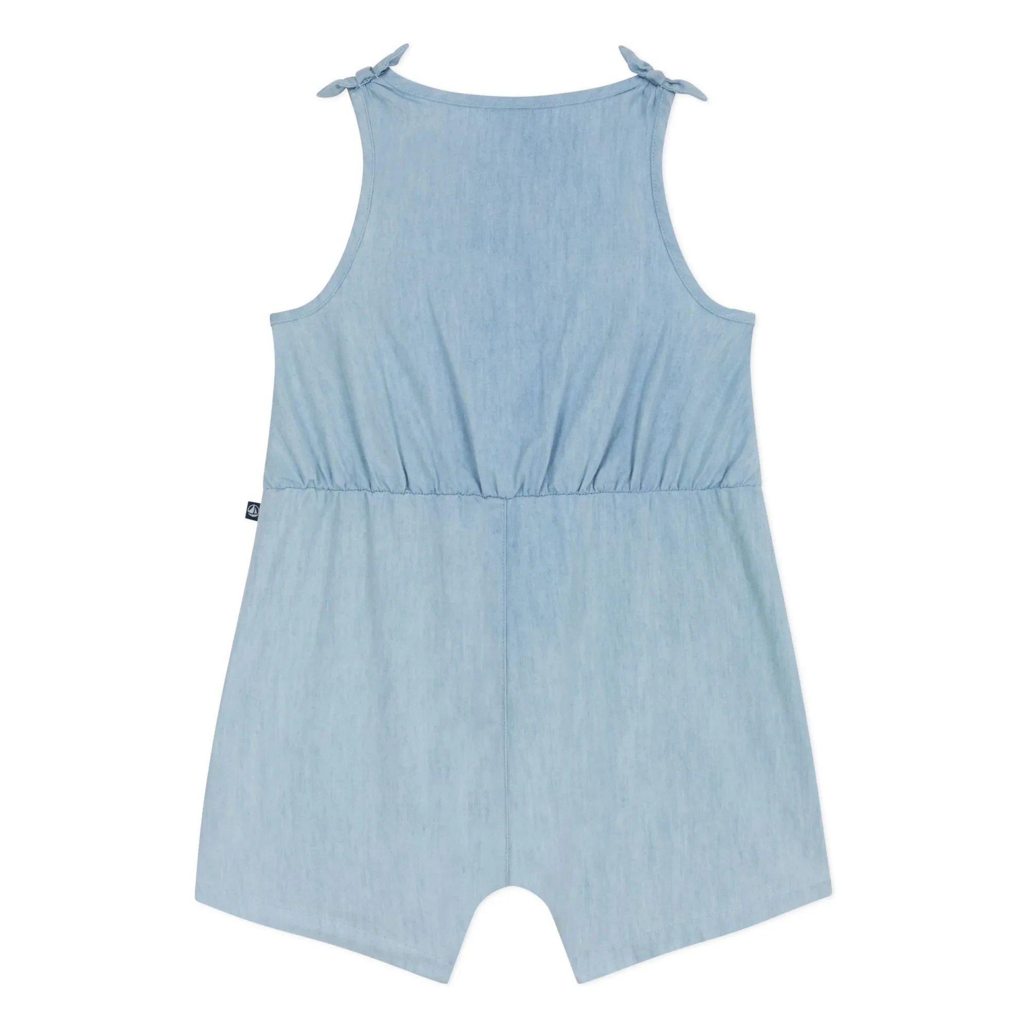Petit Bateau - Blauer Chambray Strampler mit Bändern