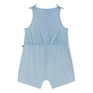 Petit Bateau - Blauer Chambray Strampler mit Bändern