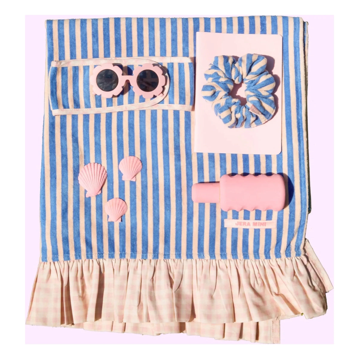Jera Mini - Striped Ruffled Beach Towel | Light Pink