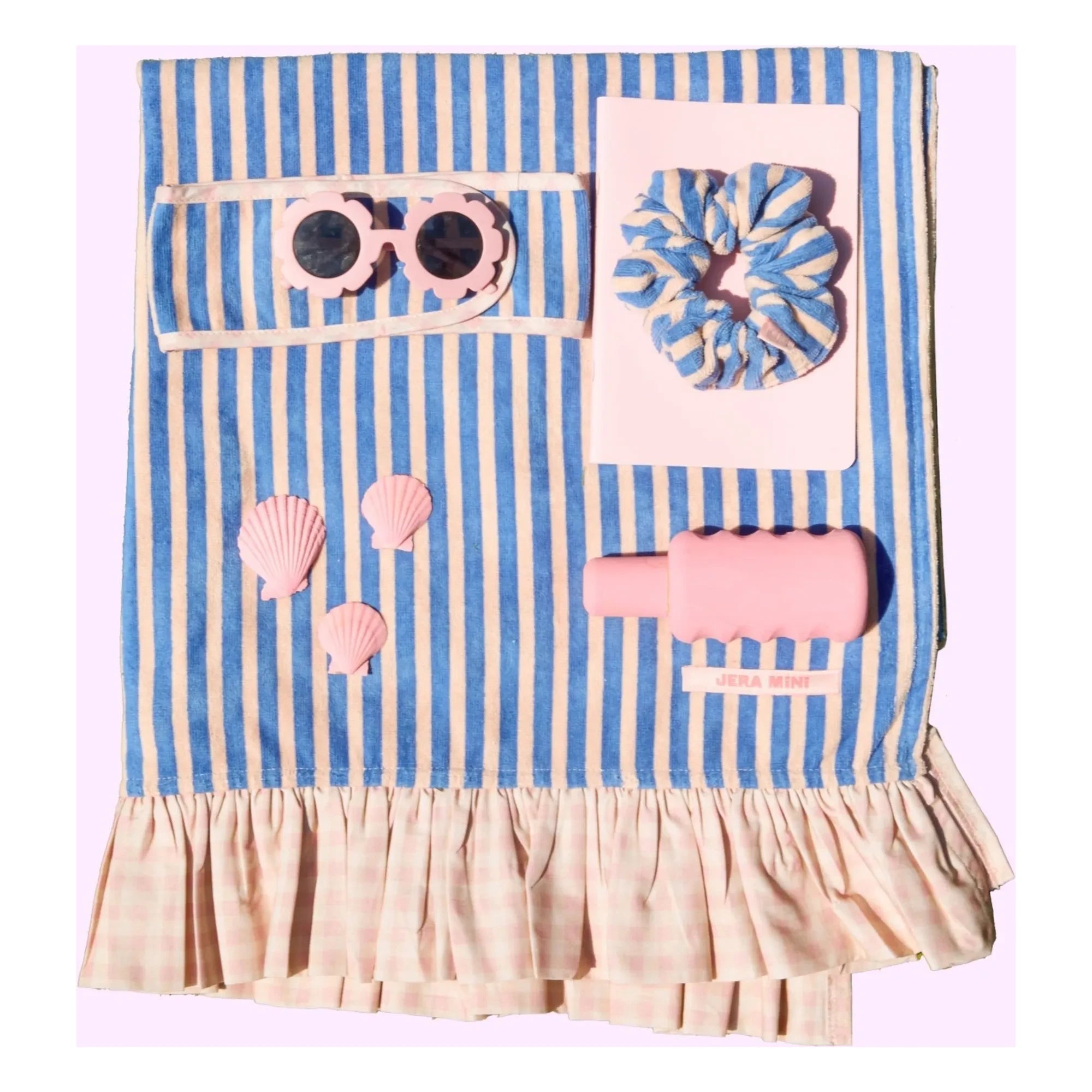 Jera Mini - Striped Ruffled Beach Towel | Light Pink