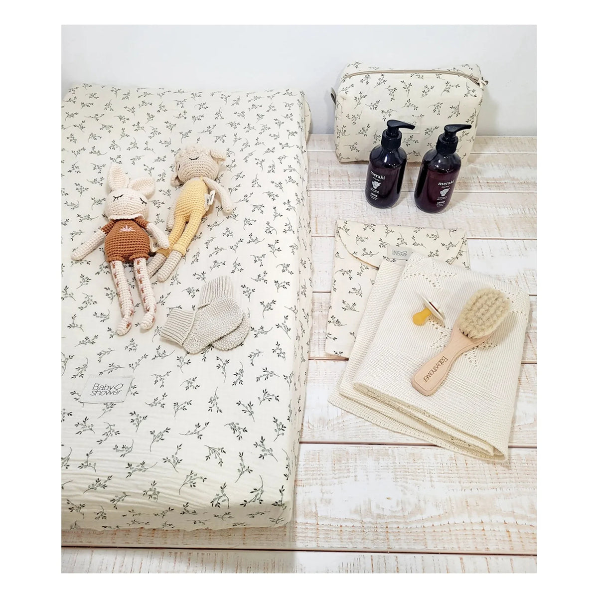 Babyshower - Wickelauflage Olive | Ecru