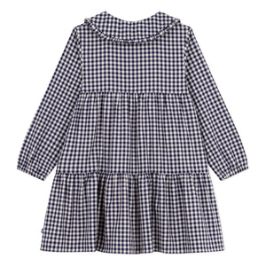 Petit Bateau - Claudine-Kragen-Kleid aus Bio-Baumwoll-Karo | Marineblau
