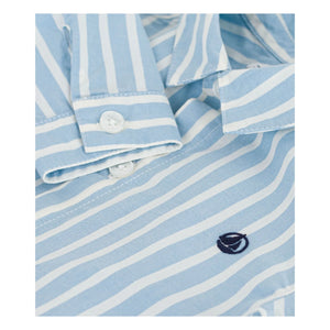 Petit Bateau - Organik Pamuk Poplin Logolu Çizgili Gömlek | Mavi