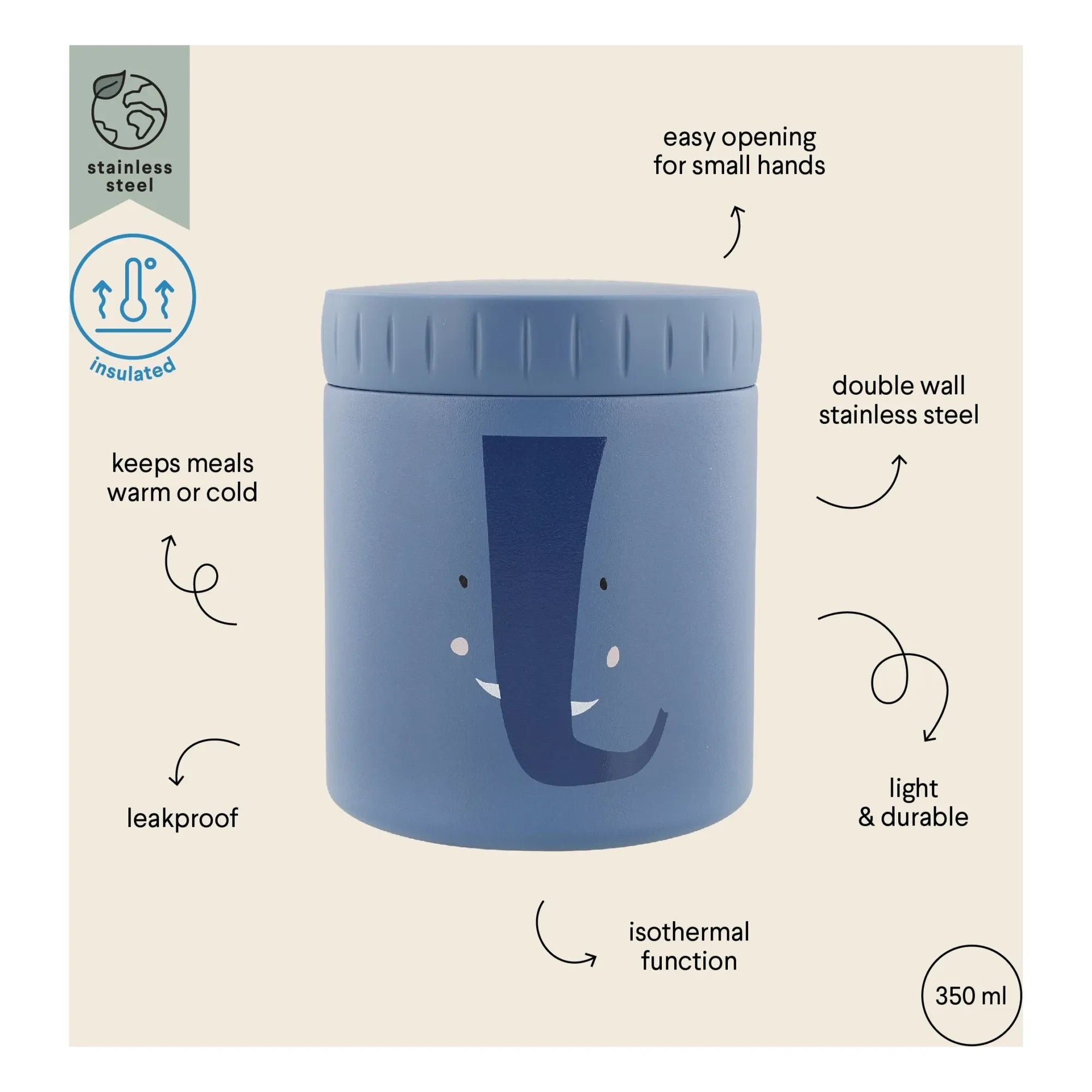 Trixie - İzotermal öğle yemeği kutusu 350 ml Mrs Elephant | Mavi