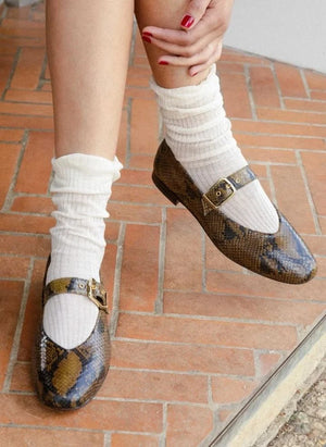 Bobbies - Zapatos de ballet de piel Mado con estampado de serpiente | Caqui