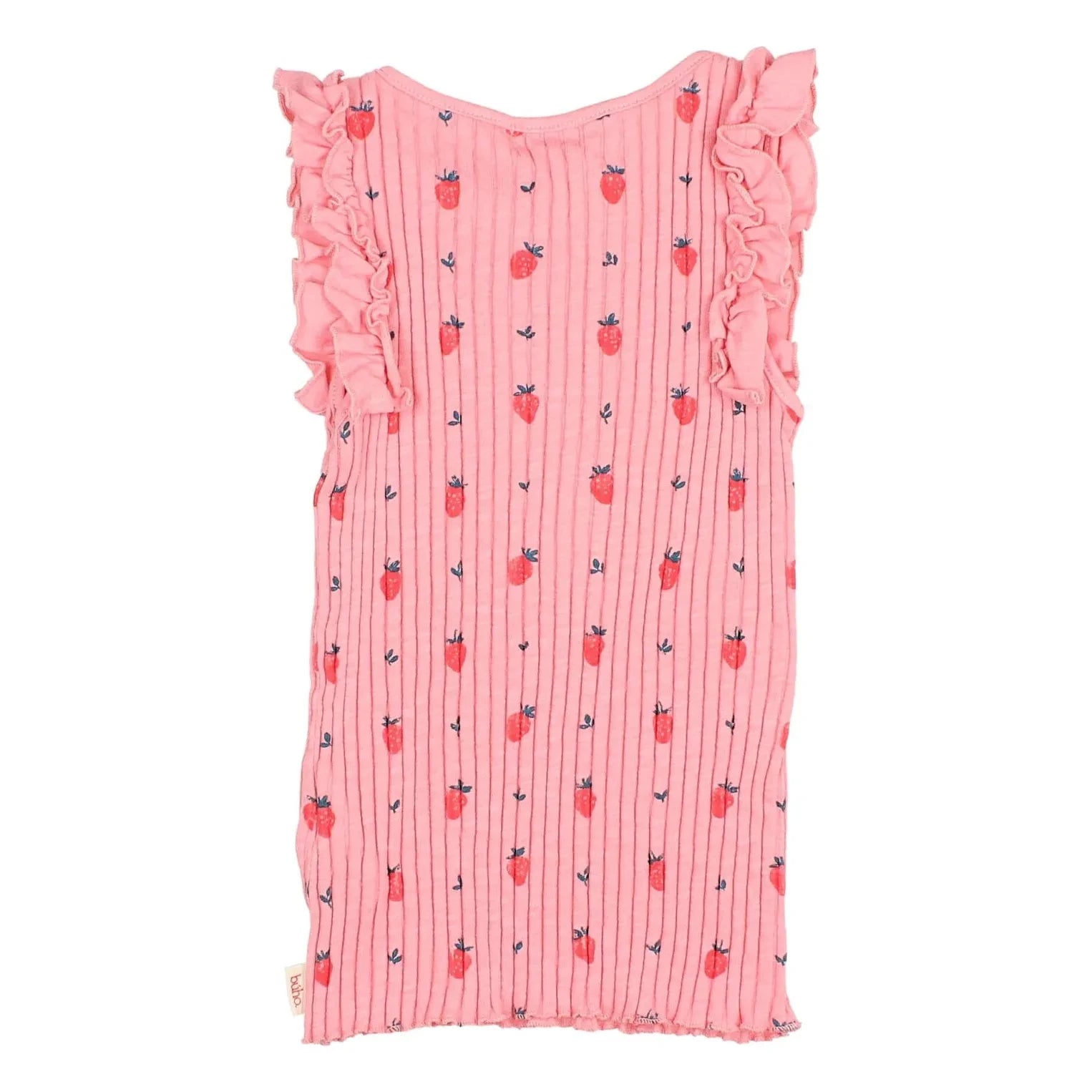 Búho - Çizgili Atlet Strawberry Ruffles Organik Pamuk | Şeker pembesi