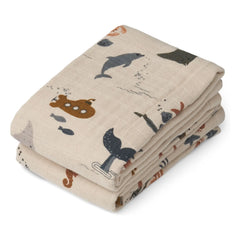 Liewood - Lewis Organic Cotton Baby Diapers - 2 Pack | Marine Life/Sand