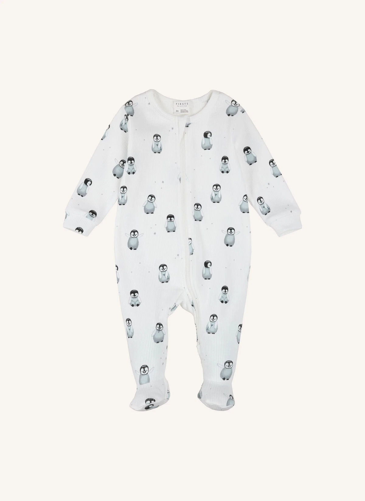 Petit Lem - Organik Pamuklu Fitilli Penguen Desenli Patikli Pijama | Ecru