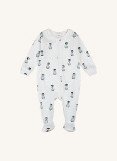 Petit Lem - Organik Pamuklu Fitilli Penguen Desenli Patikli Pijama | Ecru