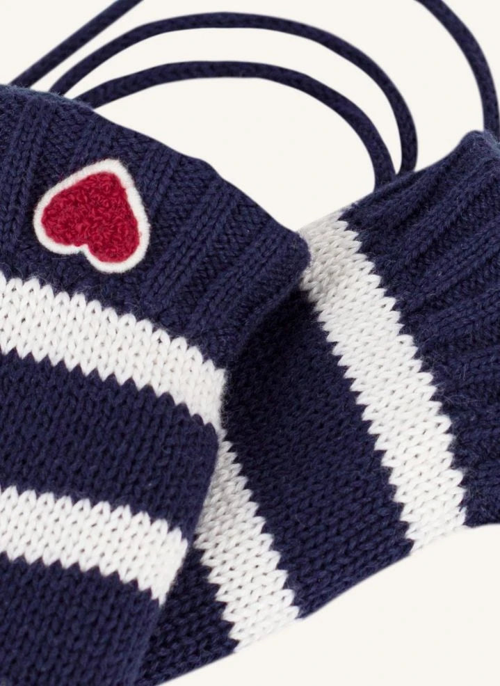 Petit Bateau - Guantes a rayas con corazón | Azul noche