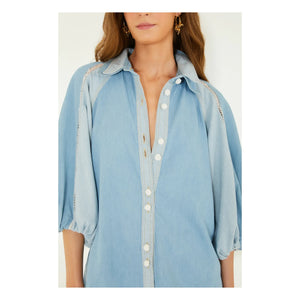 Farm Rio - İki Renkli Denim Bluz | Mavi