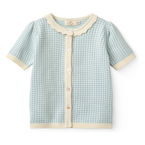 Copenhagen Colors - Organic Cotton Jacquard Short Sleeve Cardigan | Light Blue