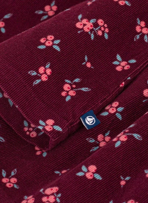 Petit Bateau - Fırfırlı Çiçek Desenli Kadife Organik Pamuk Bluz | Bordo