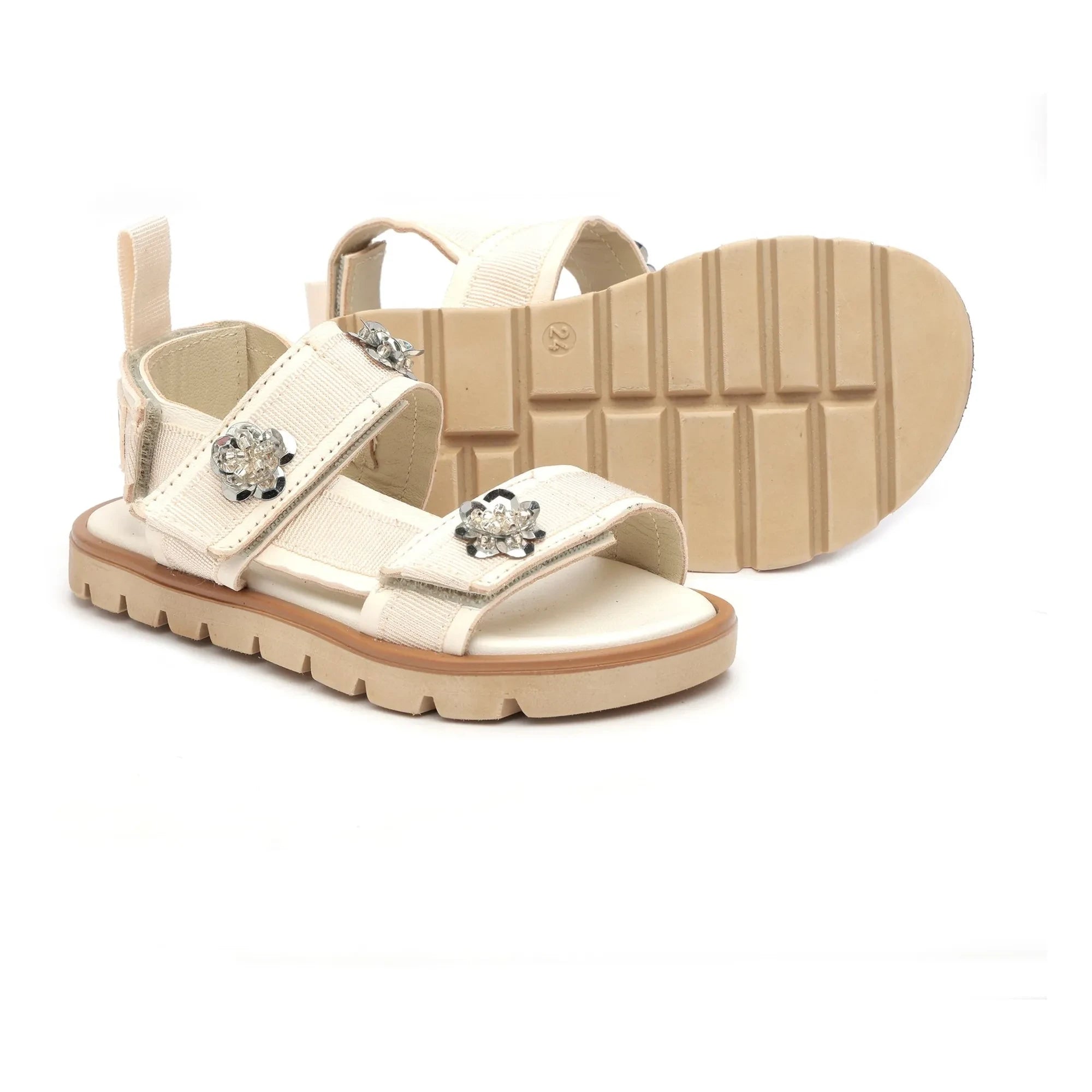 Pèpè - Floral Double Striped Sandals | White