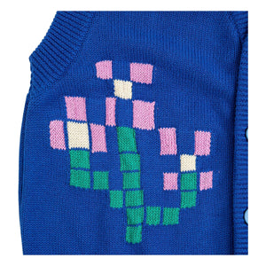 Bobo Choses - Pixel Flower organik pamuklu hırka | Mavi