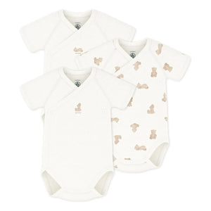 Petit Bateau - Bolsas cruzadas de algodón orgánico con diseño de oso, paquete de 3 | Crudo