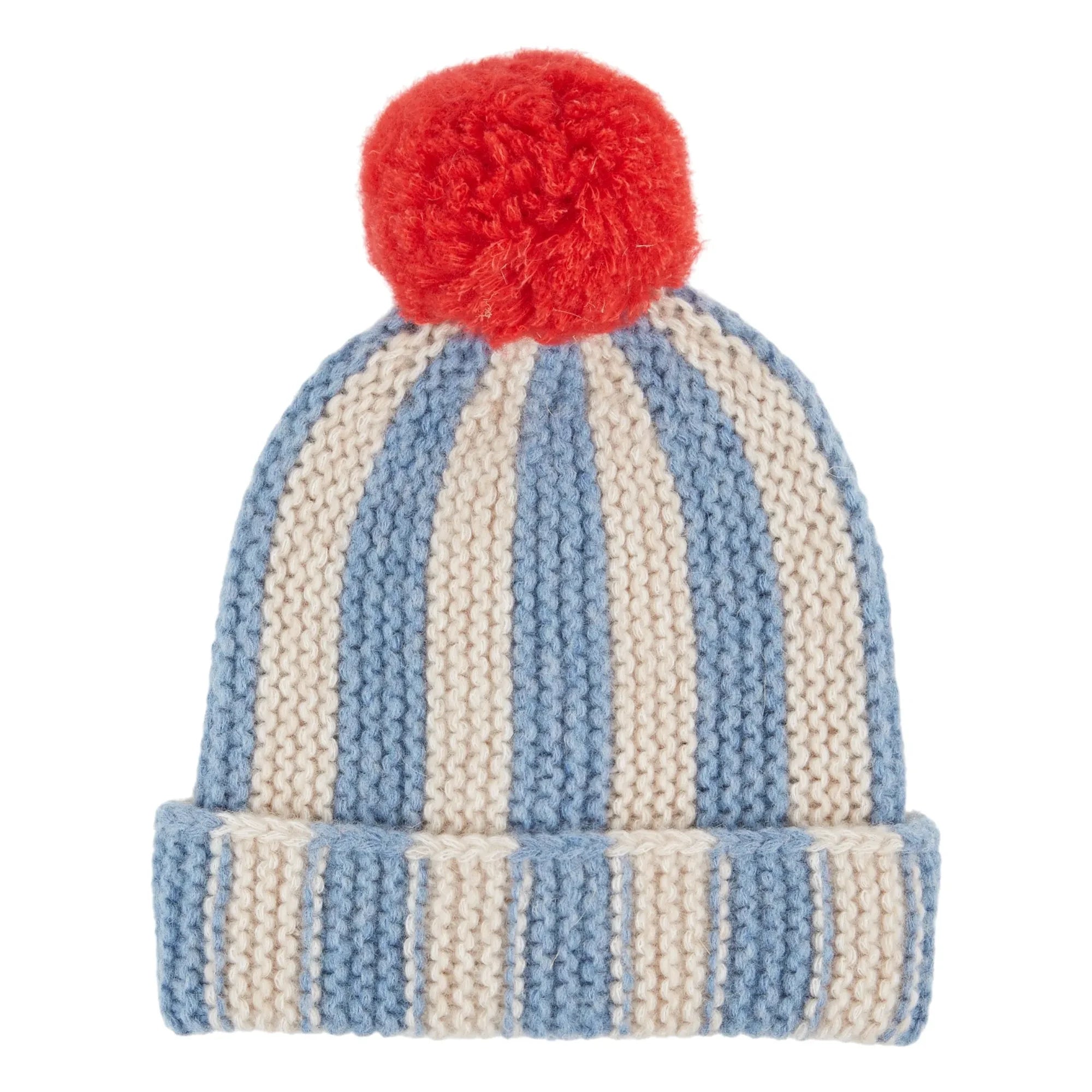 Emile et Ida - Çizgili Ponpon Bere Merinos Yünü | Mavi