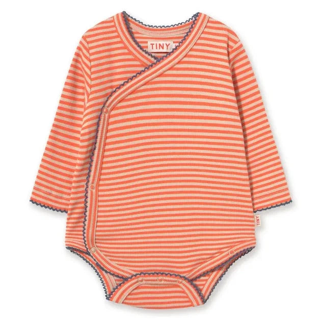 Tinycottons - Organik Pamuklu Fitilli Çizgili Kruvaze Body | Kırmızı