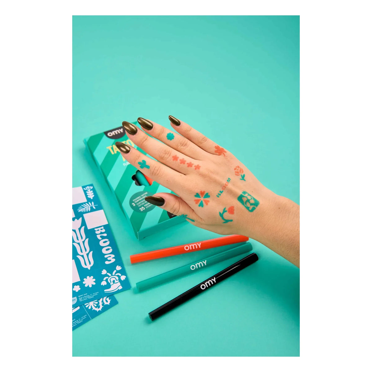 Omy - Rotuladores y plantillas para tatuajes temporales Power of Flowers | Verde