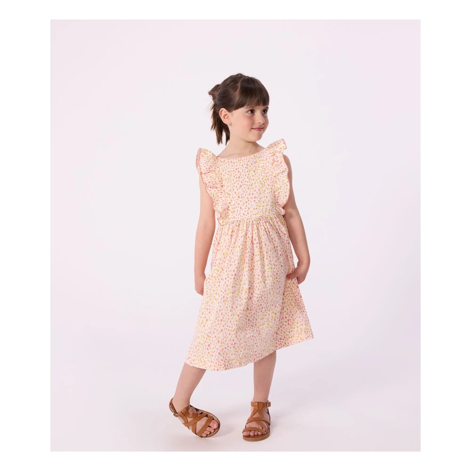 Petit Bateau - Organik Pamuk Poplin Puantiyeli Elbise | Coral