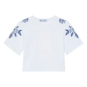 Tartine et Chocolat - T-Shirt mit Blumenstickerei | Weiß