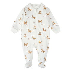 Petit Lem - Corgis Organik Pamuklu Fitilli Pijama | Ekru