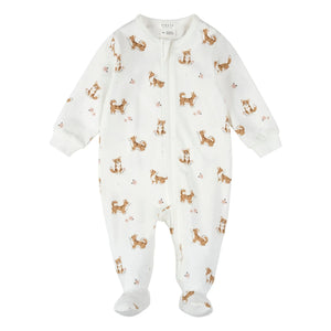 Petit Lem - Corgis Organik Pamuklu Fitilli Pijama | Ekru