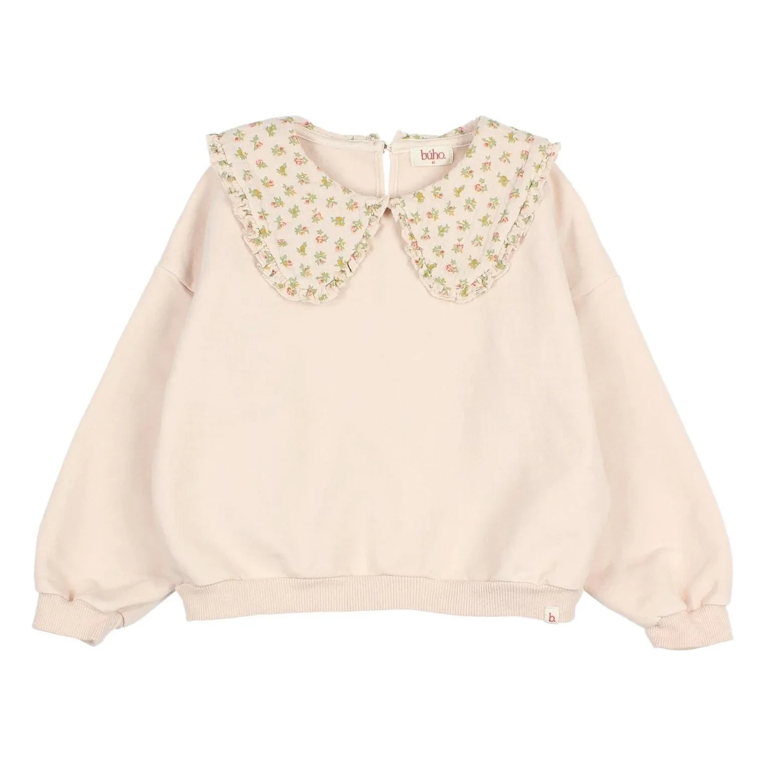 Búho - Organik Pamuk Cottage Çiçekli Claudine Yakalı Sweatshirt | Açık Pembe