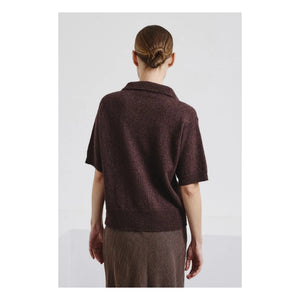 Pomandère - Cotton & Linen Polo Sweater | Dark Brown