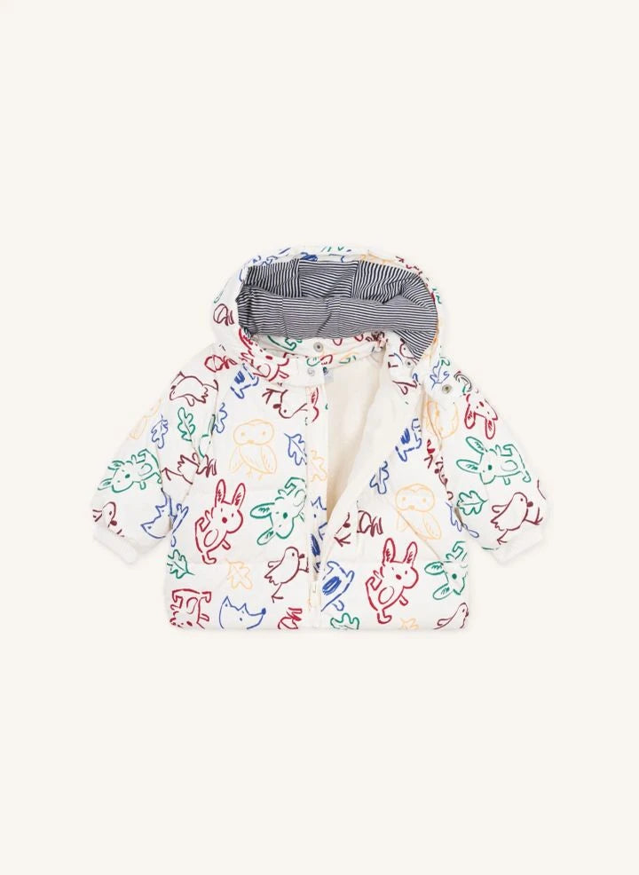 Petit Bateau - Ecru Baby Animal Print Down Jacket