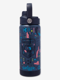 Smiggle - Power Play Botella de acero de 550 ml con pajita oculta