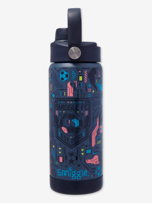 Smiggle - Power Play Botella de acero de 550 ml con pajita oculta