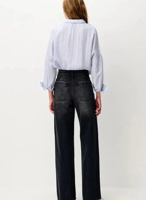 Sessùn - Çizgili organik pamuk gömlek | Siyah