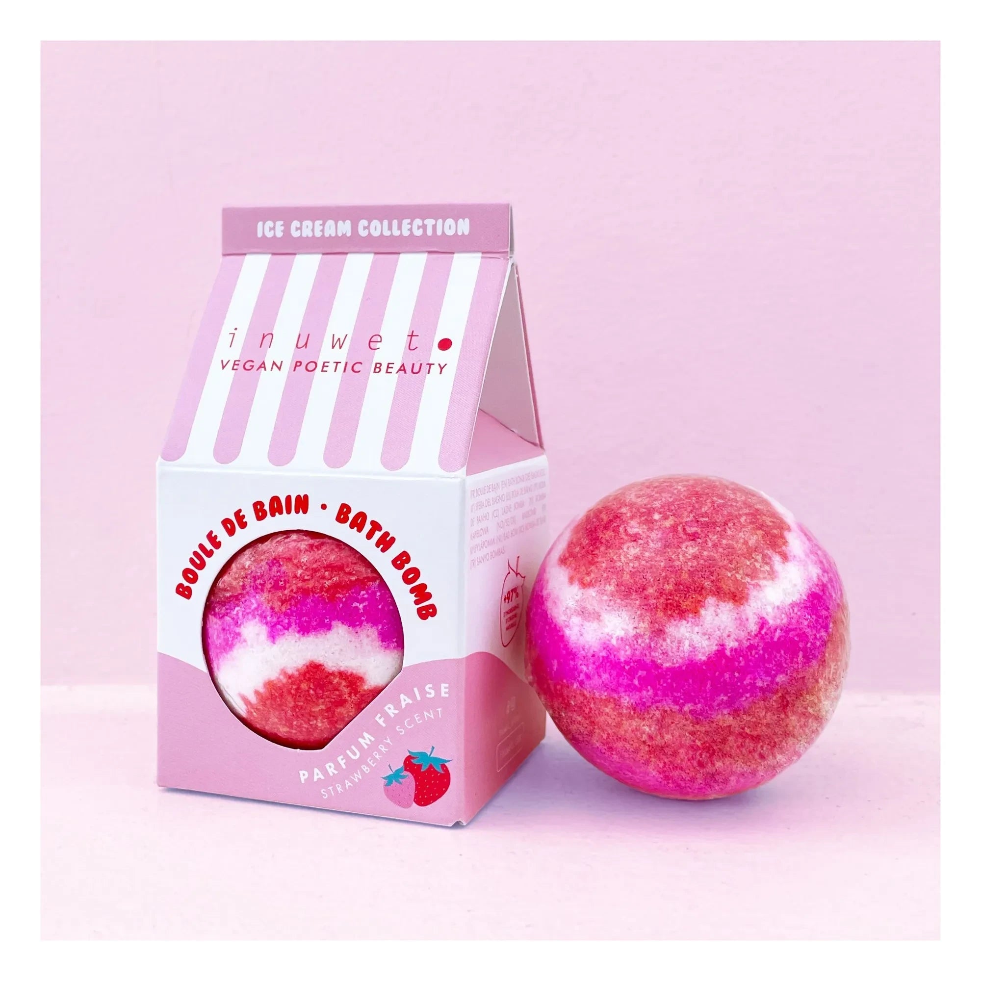 Inuwet - Çilekli dondurma banyo bombası - 120 g