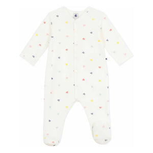 Petit Bateau - Dors Bien Cœurs Kadife Pijamalar | Beyaz