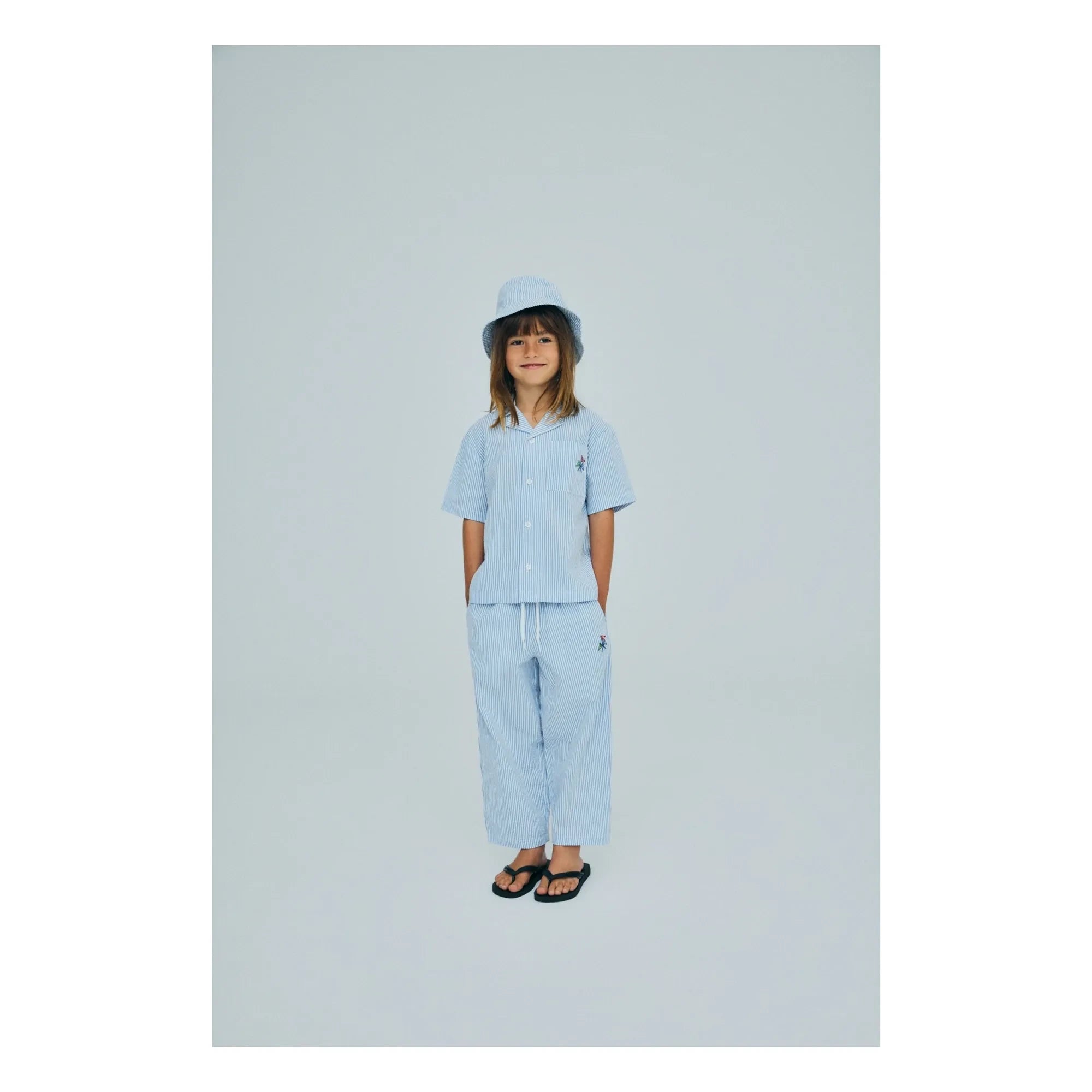 the new society - Badem Striped Seersucker Linen Shirt | Light Blue