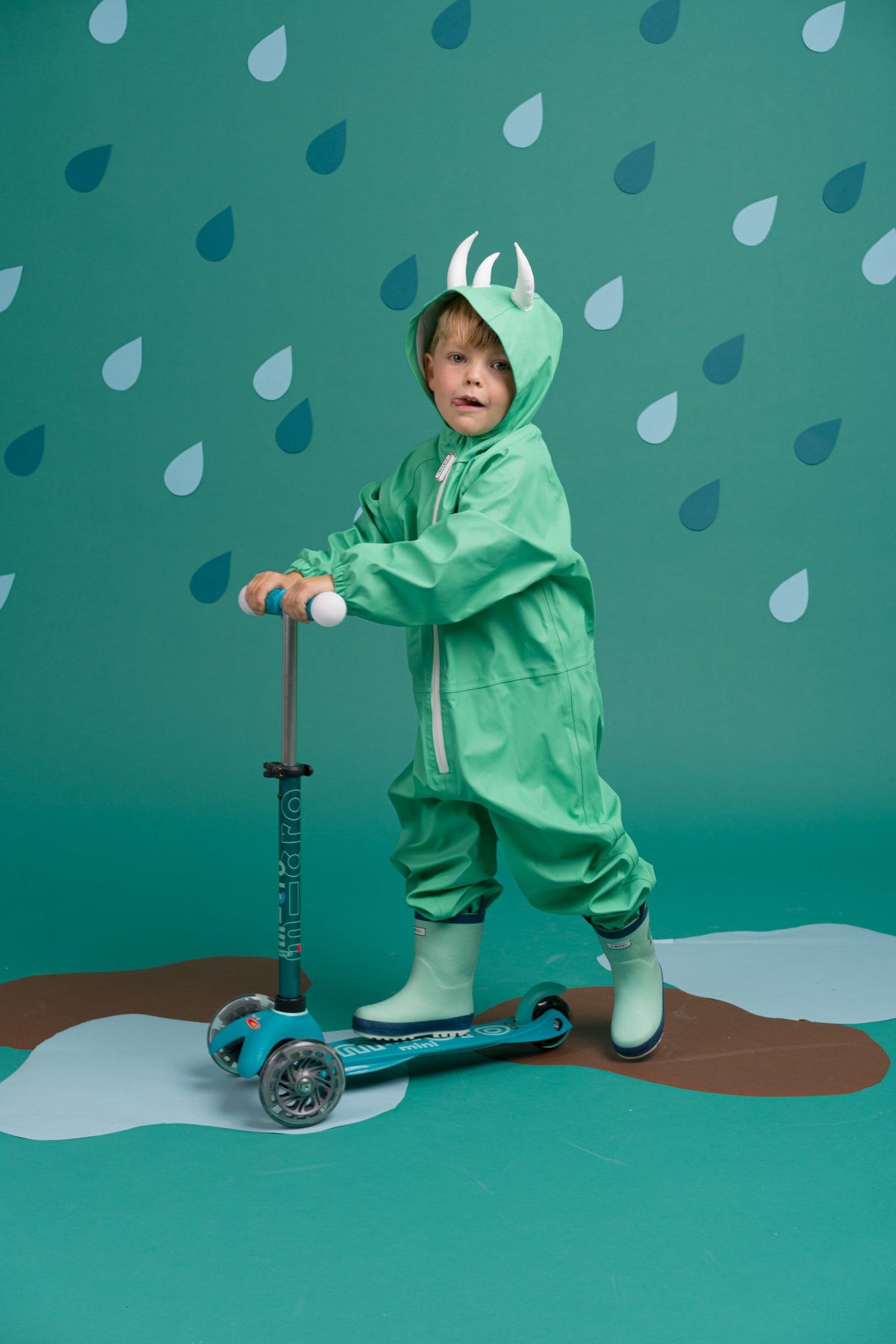 Dinoski - Spike the Dinosaur Kids Raincoat and Rain Overalls Set - 1-2 YEARS OLD 