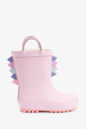 Dinossi - Botas de Lluvia y Nieve de Forro Polar con Dinosaurio Rosa con Asa para Niñas - 28