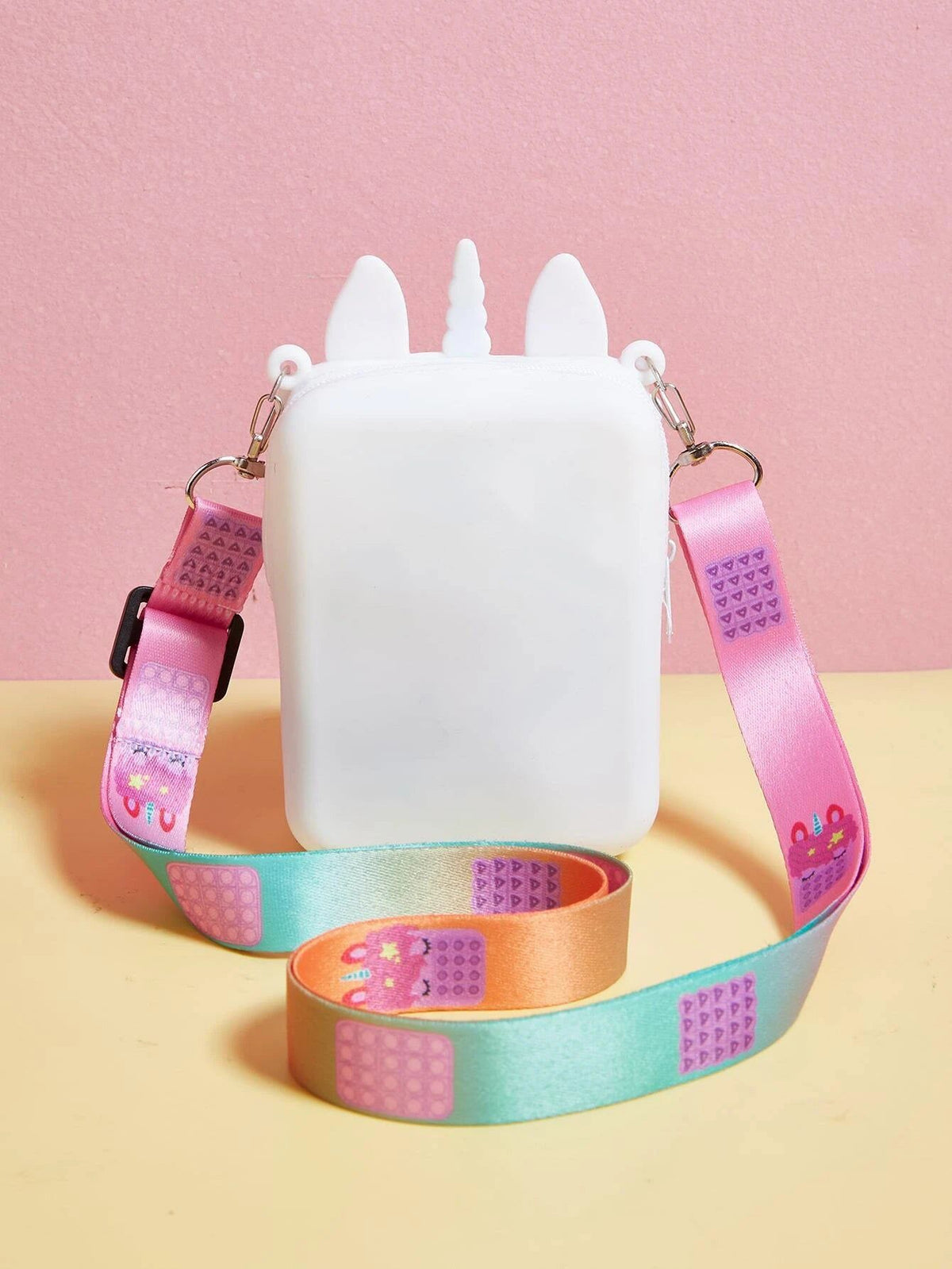 Dinossi – Weiße Mädchen-Umhängetasche mit Einhorn-Popit-Design 