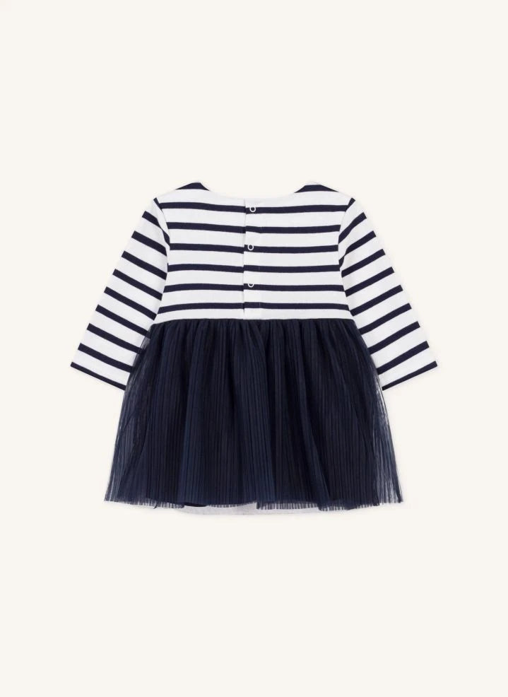 Petit Bateau - Çizgili Tül Bebek Elbisesi | Lacivert