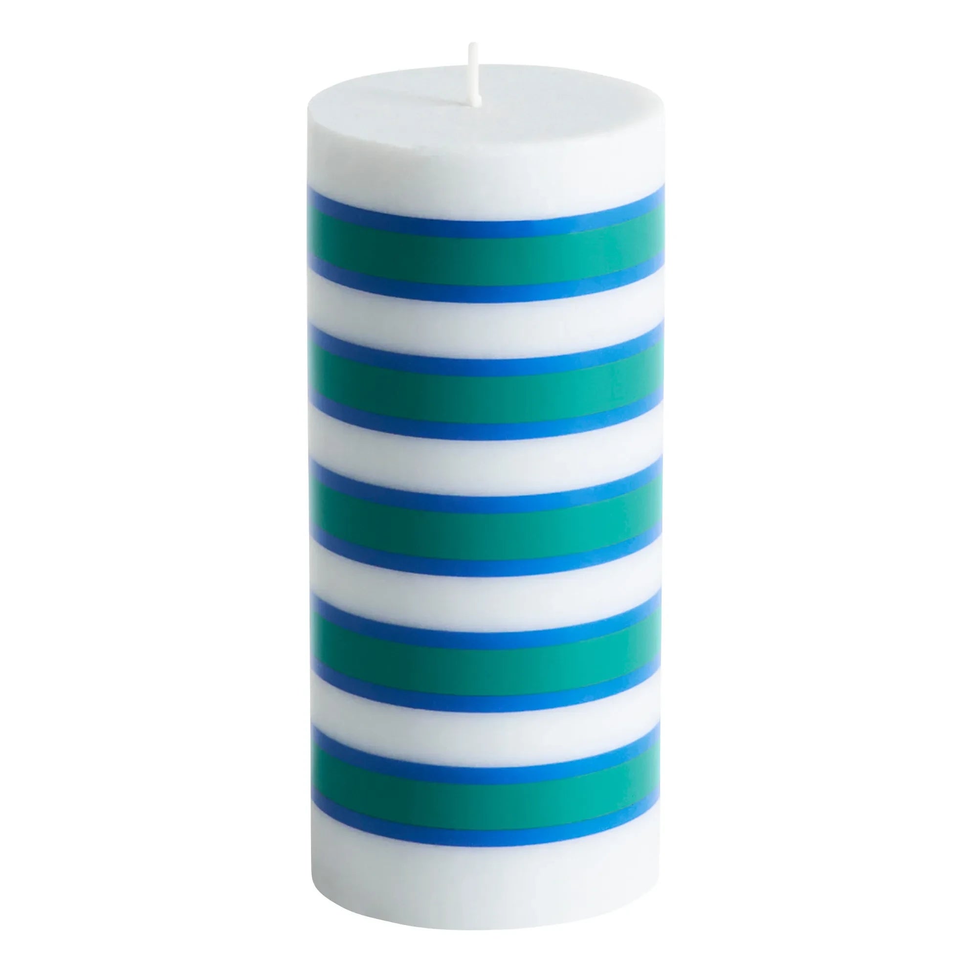 Hay - Striped pillar candle | Blue