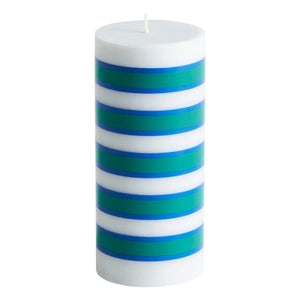 Hay - Striped pillar candle | Blue