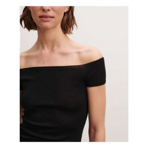 Bompard - Top de punto con cuello Bardot de cachemira y seda | Negro